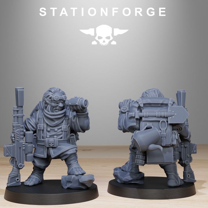 Grim Guard Skulldart Trappers, Imperial Army proxy miniature, infantry, 28mm heroic scale unpainted resin, view 8