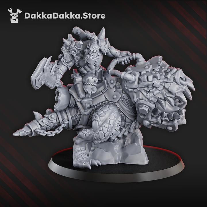 Orks Arzott Da Toot On Supahog, proxy miniature, 28mm heroic scale unpainted resin, view 2