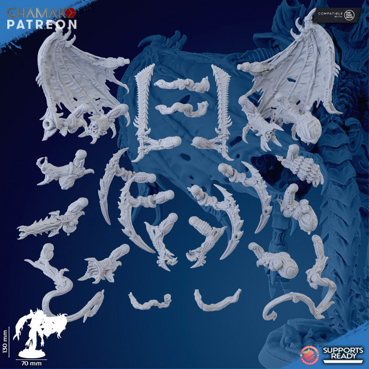 Bio Swarm Overmind Flying With Side Wings, proxy miniature, flyer, 28mm heroic scale, view 8