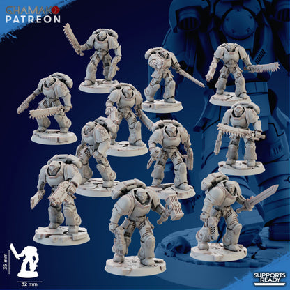 Space Knights Imperators Assault Militum (11 Units), proxy miniature, squad, 28mm heroic scale unpainted resin