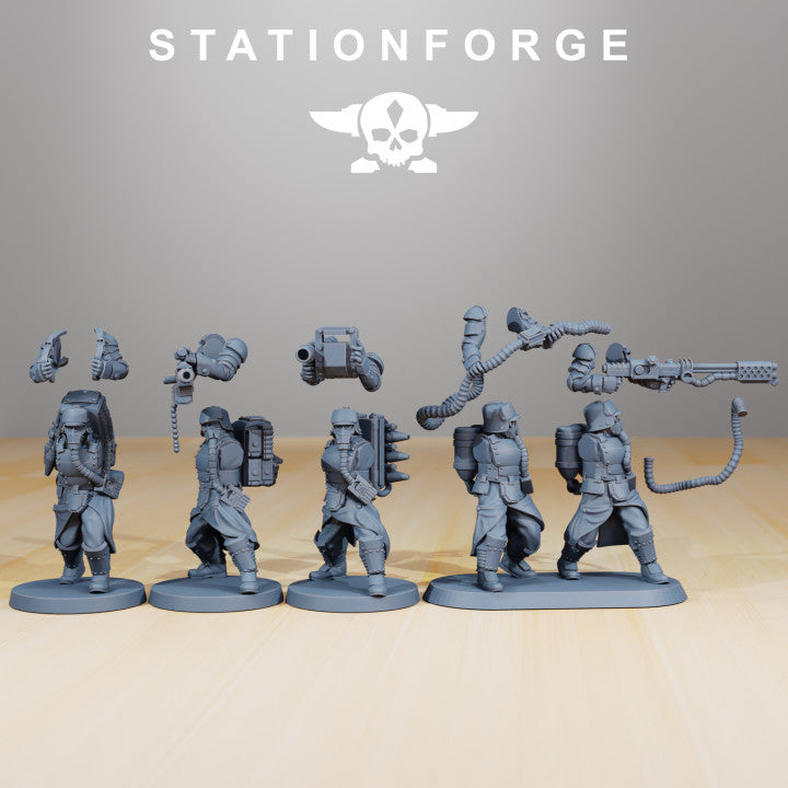 Grim Guard Armored Squad, Imperial Army proxy miniature, 28mm heroic scale unpainted resin, view 3