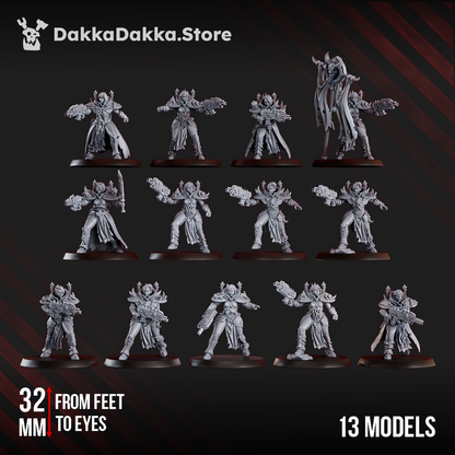 Dark Space Knights Coven Battle Witches Squad, proxy miniature, 28mm heroic scale unpainted resin