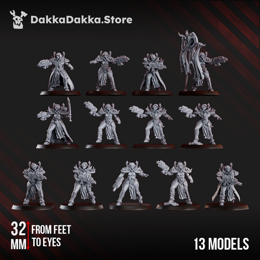 Dark Space Knights Coven Battle Witches Squad, proxy miniature, 28mm heroic scale unpainted resin
