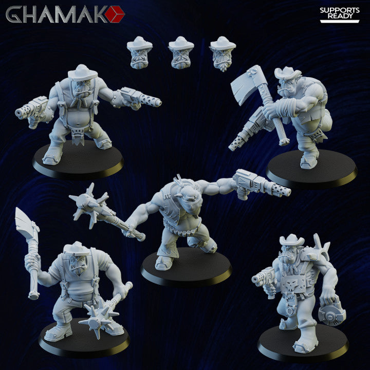 Orks Kool Bullboyz (6 Units), proxy miniature, squad, 28mm heroic scale unpainted resin