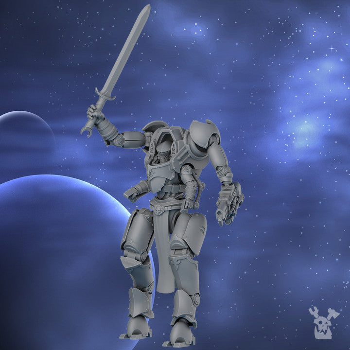 Battle Sisters Exosuit Squad, proxy miniature, 28mm heroic scale unpainted resin, view 10