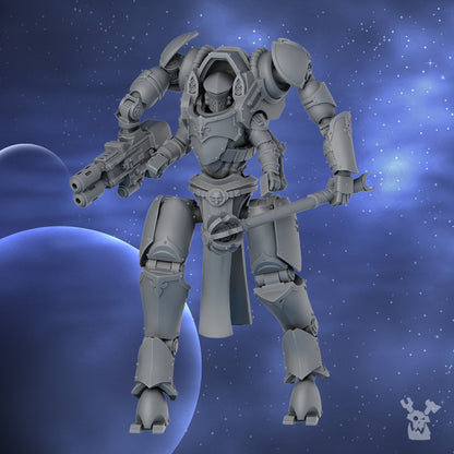 Battle Sisters Exosuit Squad, proxy miniature, 28mm heroic scale unpainted resin, view 6