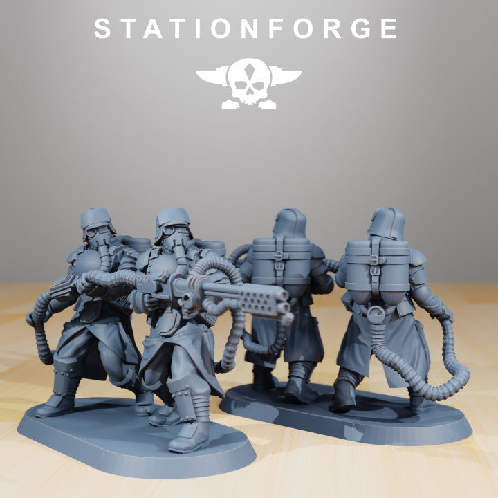 Grim Guard Armored Squad, Imperial Army proxy miniature, 28mm heroic scale unpainted resin, view 6
