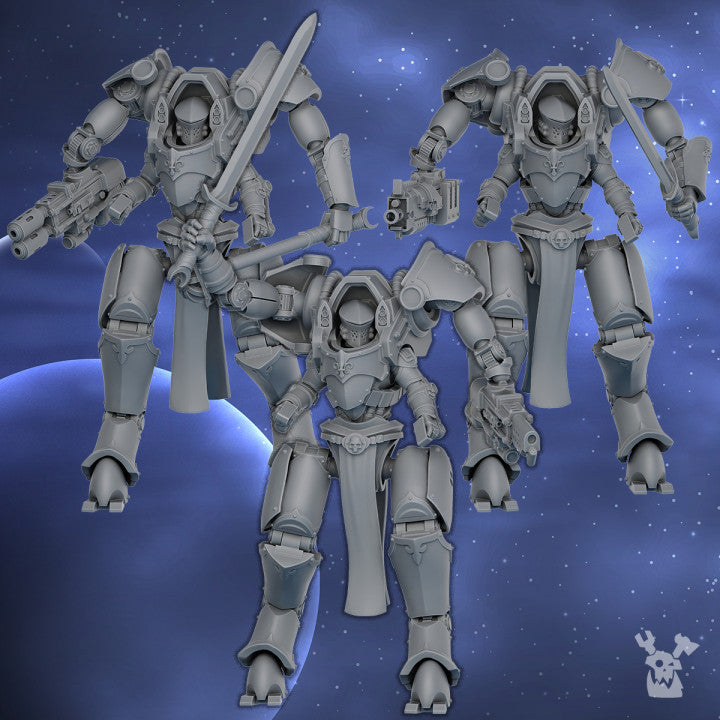 Battle Sisters Exosuit Squad, proxy miniature, 28mm heroic scale unpainted resin, view 4