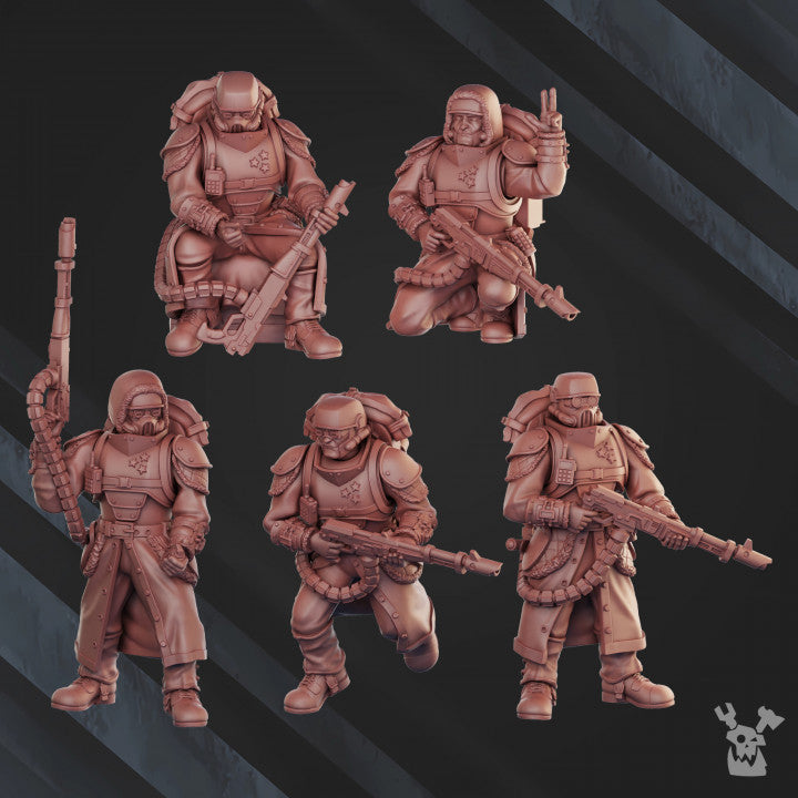 Frostborn Division Fd Special Forces Command Squad, Imperial Army proxy miniature, 28mm heroic scale unpainted resin, view 2