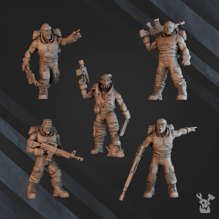 Regius Guard Green Hell Division Infantry Squad, Imperial Army proxy miniature, 28mm heroic scale unpainted resin, view 2