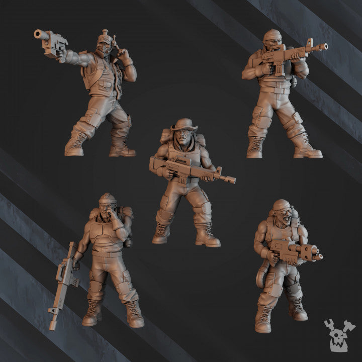 Regius Guard Green Hell Division Infantry Squad, Imperial Army proxy miniature, 28mm heroic scale unpainted resin, view 4