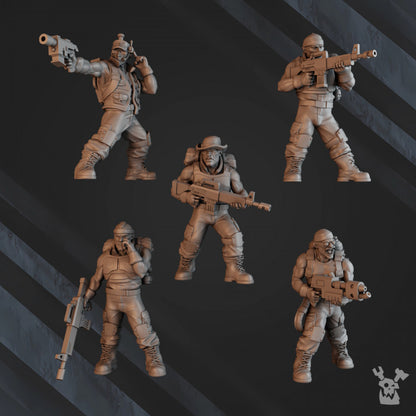 Regius Guard Green Hell Division Infantry Squad, Imperial Army proxy miniature, 28mm heroic scale unpainted resin, view 4