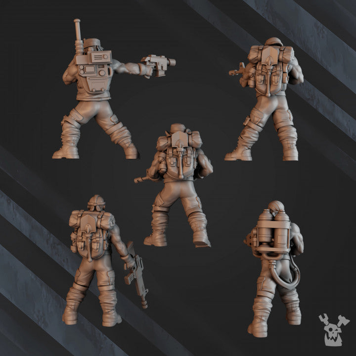 Regius Guard Green Hell Division Infantry Squad, Imperial Army proxy miniature, 28mm heroic scale unpainted resin, view 3