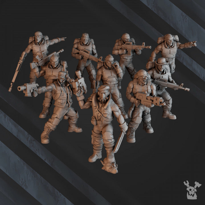 Regius Guard Green Hell Division Infantry Squad, Imperial Army proxy miniature, 28mm heroic scale unpainted resin