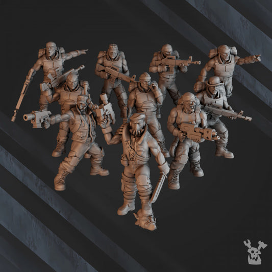 Regius Guard Green Hell Division Infantry Squad, Imperial Army proxy miniature, 28mm heroic scale unpainted resin