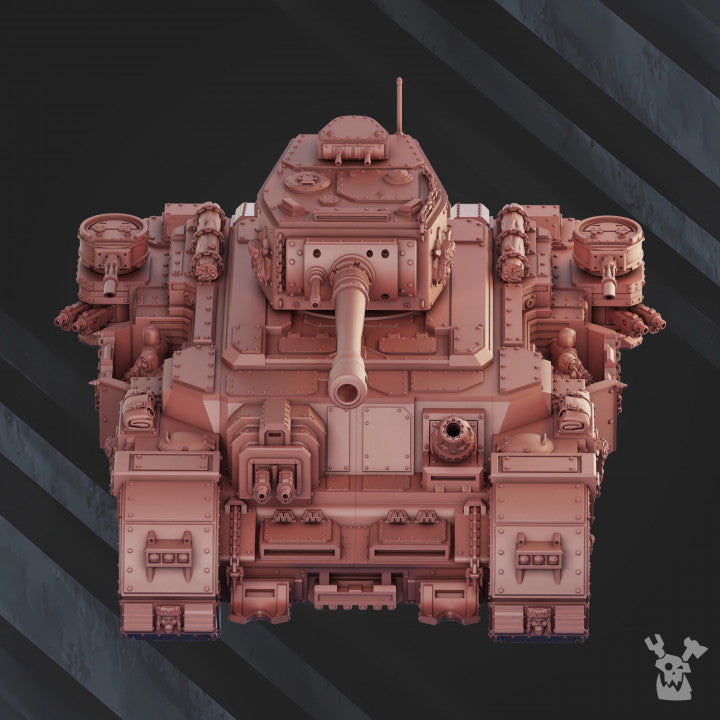 Frostborn Division Iron Curtain Great Tank, Imperial Army proxy miniature, 28mm heroic scale unpainted resin, view 4