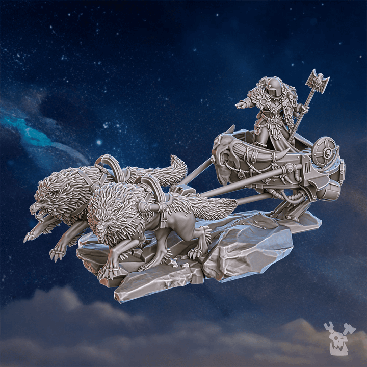 Battle Sisters Jarl Arna On Stormchariot, proxy miniature, vehicle, 28mm heroic scale unpainted resin, view 5