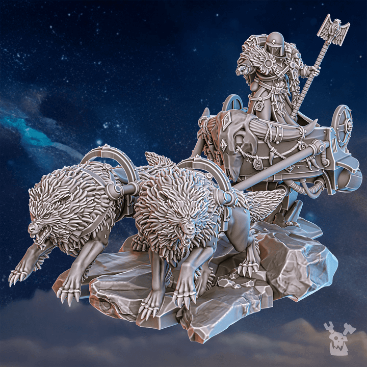 Battle Sisters Jarl Arna On Stormchariot, proxy miniature, vehicle, 28mm heroic scale unpainted resin
