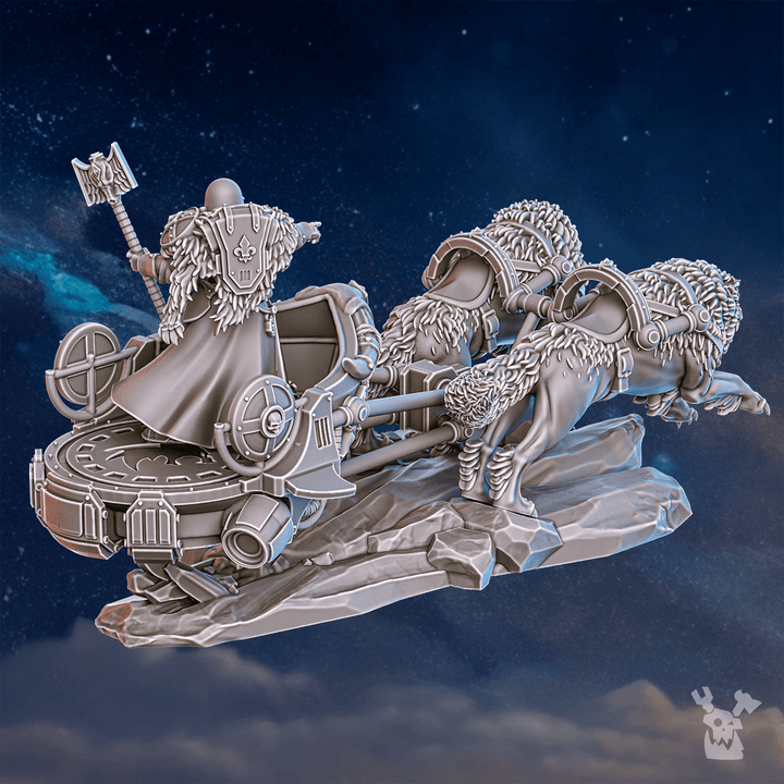 Battle Sisters Jarl Arna On Stormchariot, proxy miniature, vehicle, 28mm heroic scale unpainted resin, view 3