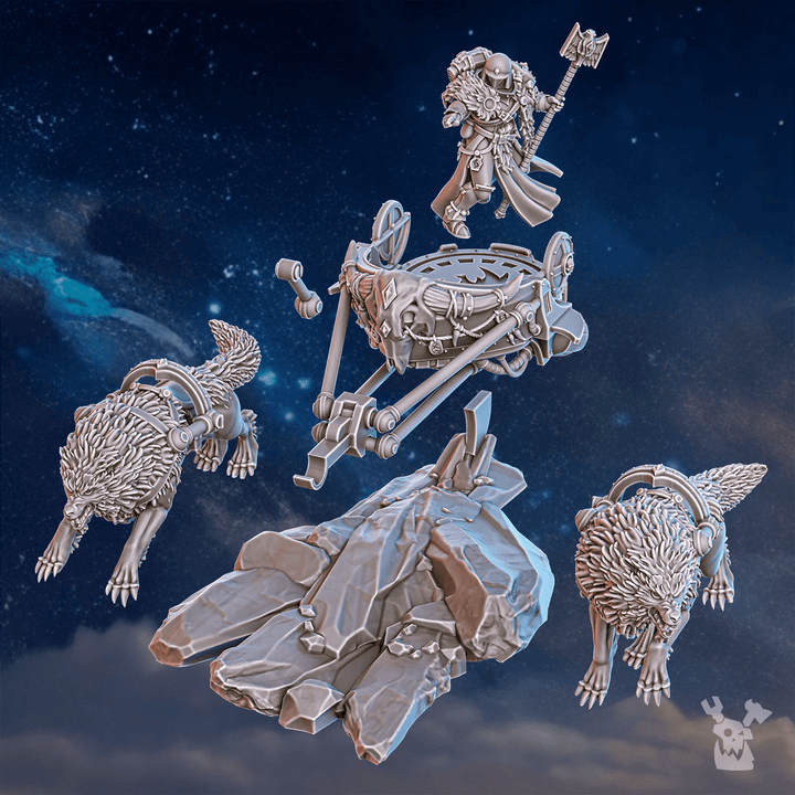 Battle Sisters Jarl Arna On Stormchariot, proxy miniature, vehicle, 28mm heroic scale unpainted resin, view 4