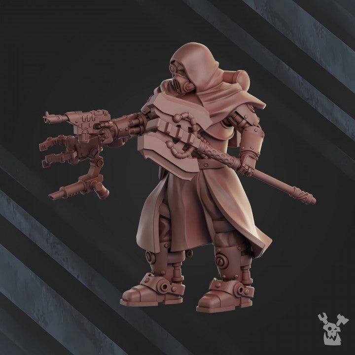 Frostborn Division Machine Cult Engineer, Imperial Army proxy miniature, character, 28mm heroic scale unpainted resin, view 2