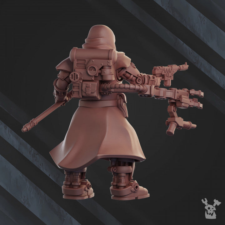 Frostborn Division Machine Cult Engineer, Imperial Army proxy miniature, character, 28mm heroic scale unpainted resin, view 3