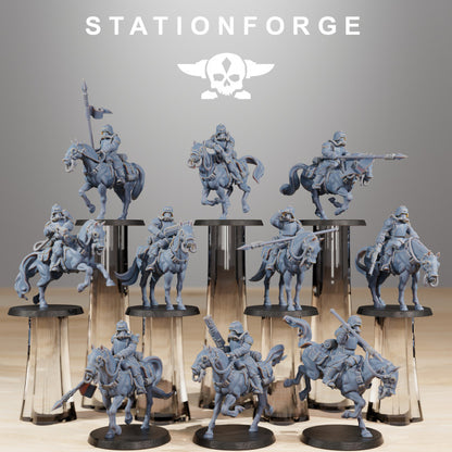 Grim Guard Cavalry, Imperial Army proxy miniature, 28mm heroic scale unpainted resin