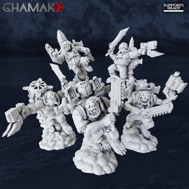 Orks Jumpers Squad (5 Units), proxy miniature, 28mm heroic scale unpainted resin