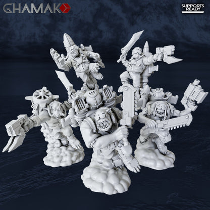 Orks Jumpers Squad (5 Units), proxy miniature, 28mm heroic scale unpainted resin