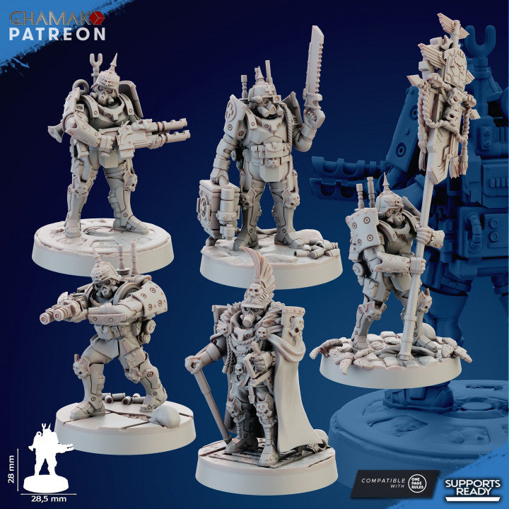 Imperial Army Iron Korps Panzergrenadier Command Squad (5 Units), 28mm heroic scale unpainted resin