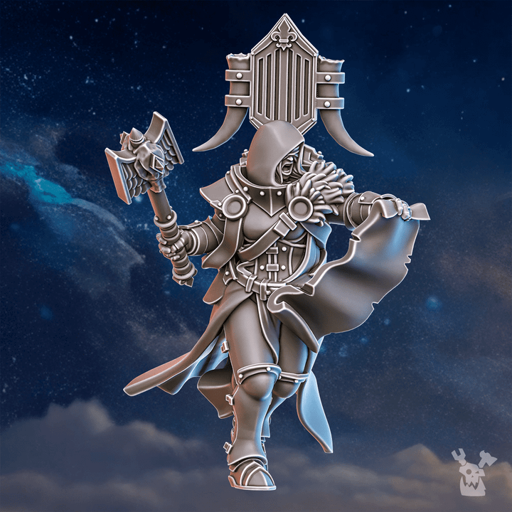 Battle Sisters Pride Caller, proxy miniature, 28mm heroic scale unpainted resin, view 7