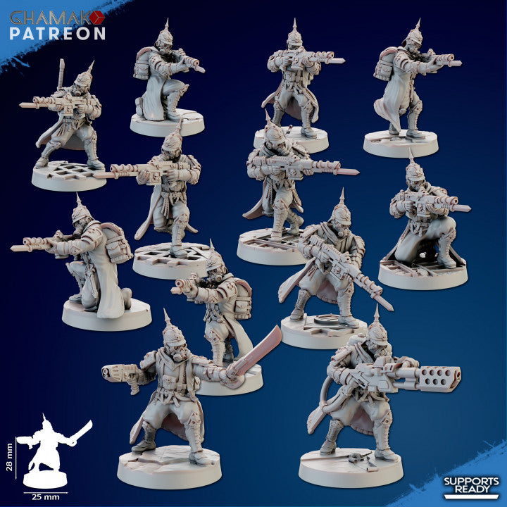 Imperial Army Iron Korps Trenchers Command (5 Units), 28mm heroic scale unpainted resin