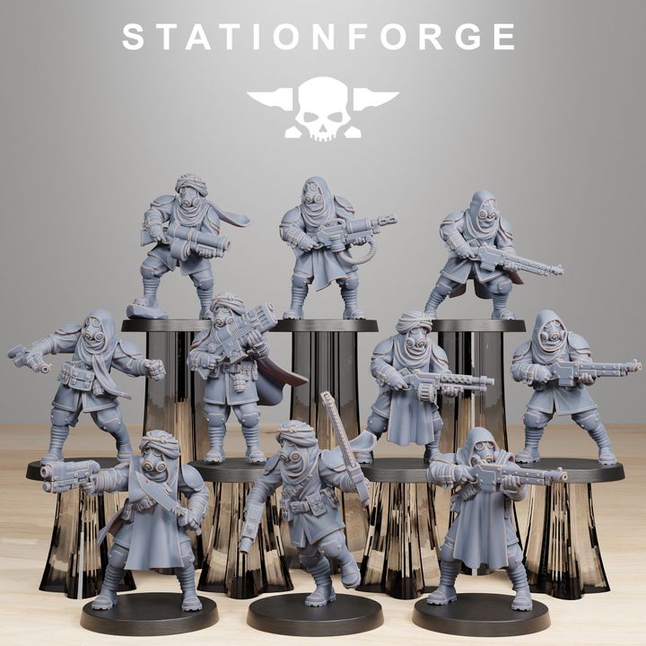 Imperial Army Grim Guard Scorchers (10 Units), 28mm heroic scale unpainted resin