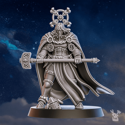 Battle Sisters Runerules Master, proxy miniature, character, 28mm heroic scale unpainted resin