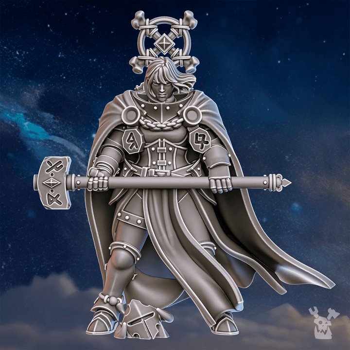 Battle Sisters Runerules Master, proxy miniature, character, 28mm heroic scale unpainted resin, view 6
