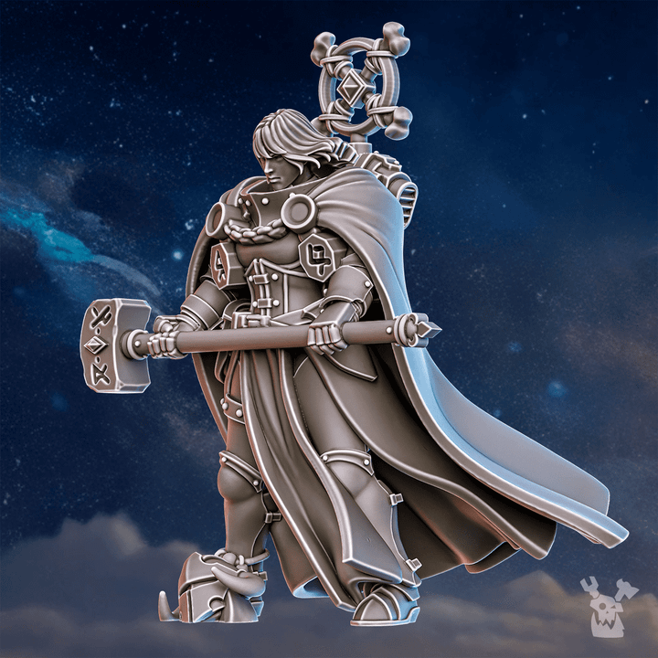 Battle Sisters Runerules Master, proxy miniature, character, 28mm heroic scale unpainted resin, view 3