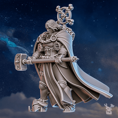 Battle Sisters Runerules Master, proxy miniature, character, 28mm heroic scale unpainted resin, view 3