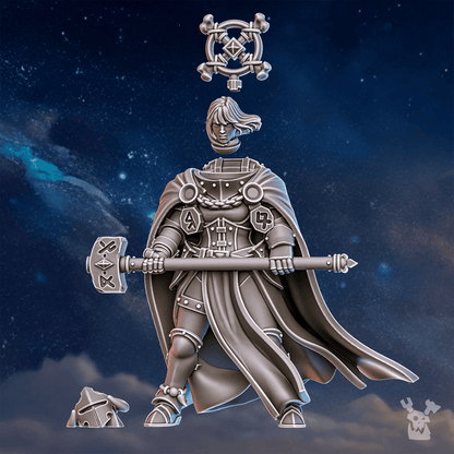 Battle Sisters Runerules Master, proxy miniature, character, 28mm heroic scale unpainted resin, view 5