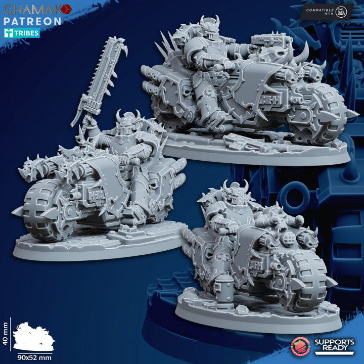 Dark Space Knights Traitor Bikes On Wheels (3 Units), proxy miniature, squad, 28mm heroic scale unpainted resin