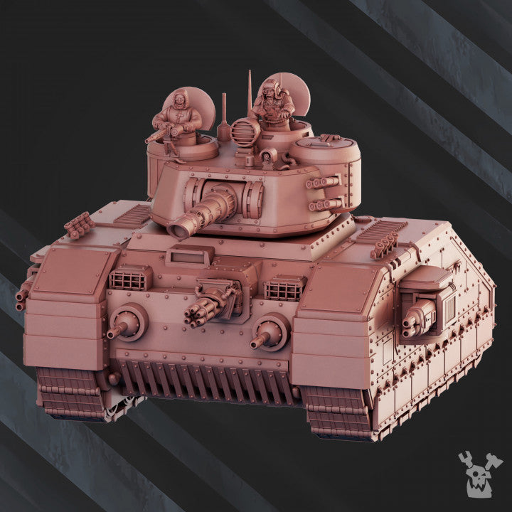 Frostborn Division Snowstorm Battle Tank S77, Imperial Army proxy miniature, 28mm heroic scale unpainted resin, view 3