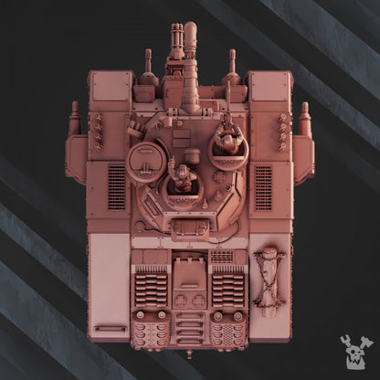 Frostborn Division Snowstorm Battle Tank S77, Imperial Army proxy miniature, 28mm heroic scale unpainted resin, view 4