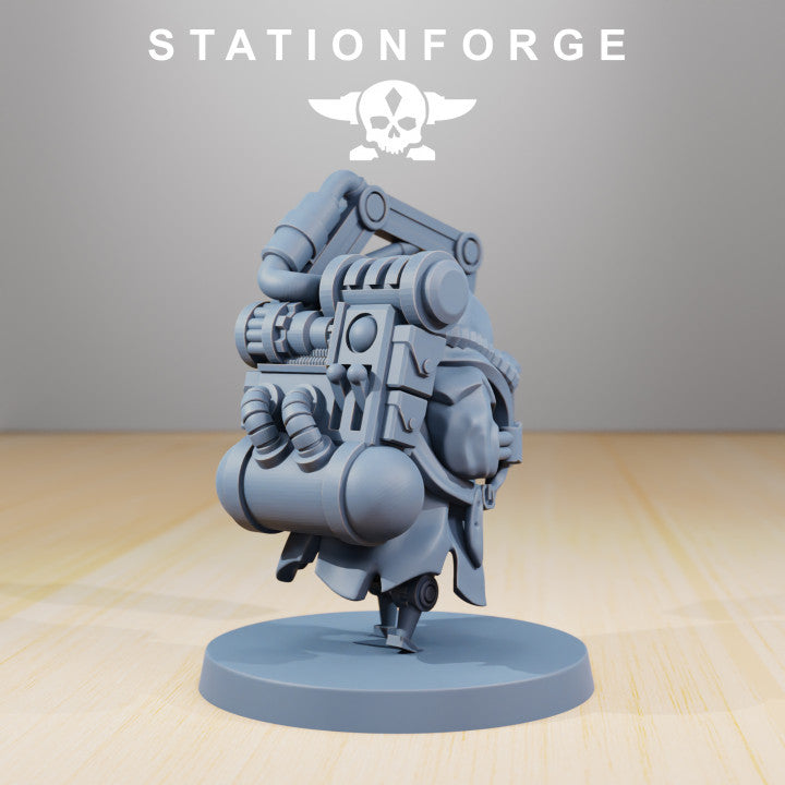Scavenger Adventurer, Tech Priests proxy miniature, 28mm heroic scale unpainted resin, view 2