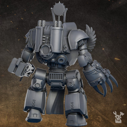 Hooded Knights Stormdread, proxy miniature, walker, 28mm heroic scale unpainted resin, view 3