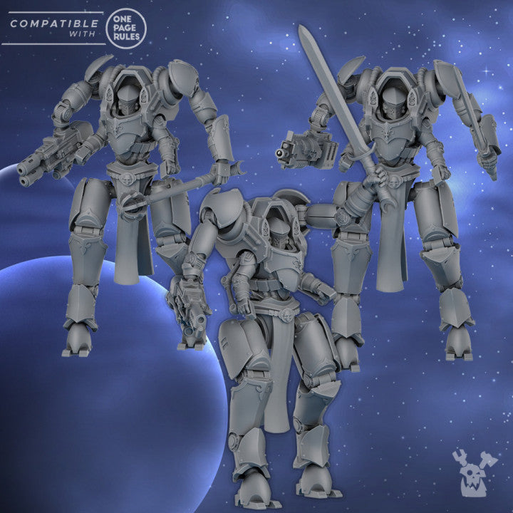 Battle Sisters Exosuit Squad, proxy miniature, 28mm heroic scale unpainted resin