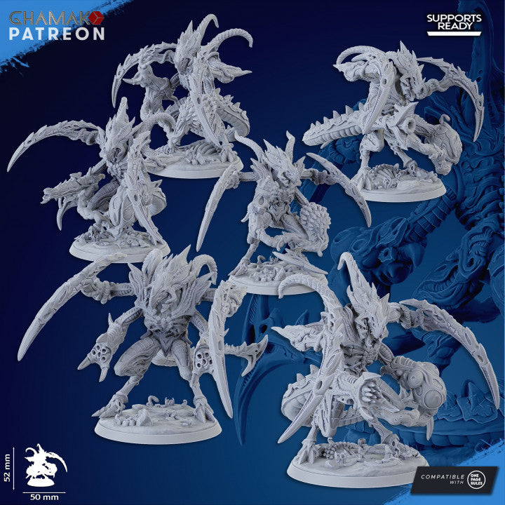 Bio Swarm Warriors (6 Units), proxy miniature, squad, 28mm heroic scale unpainted resin