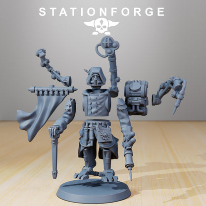 Scavenger Repair Doc, Tech Priests proxy miniature, 28mm heroic scale unpainted resin, view 2