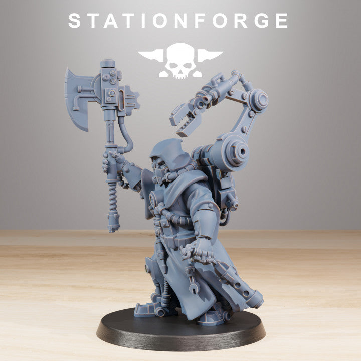 Scavenger Commander, Tech Priests proxy miniature, character, 28mm heroic scale unpainted resin, view 2