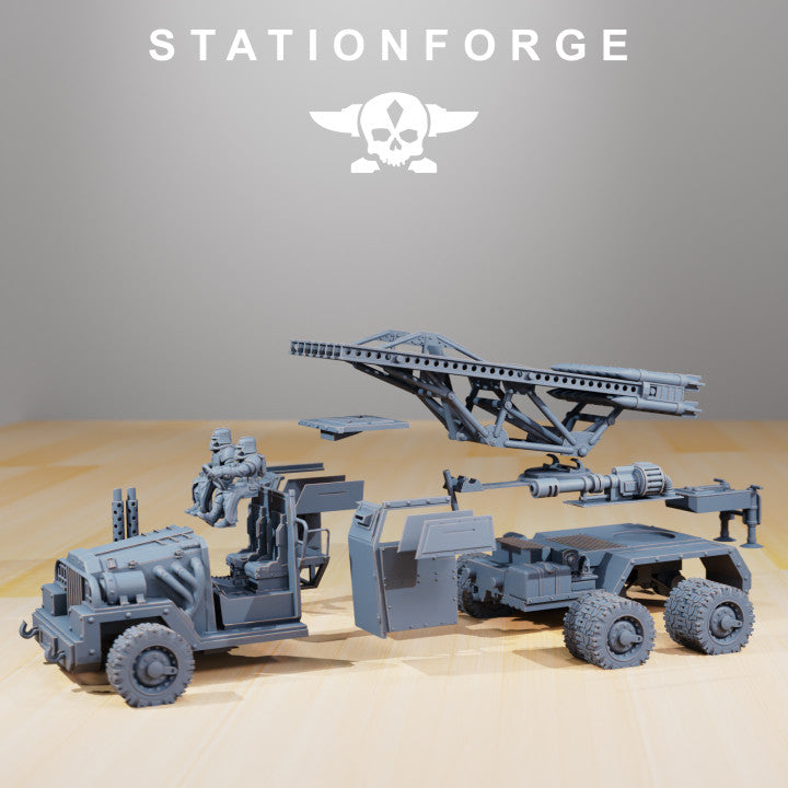 Grim Guard Sf-31J Artillery Truck, Imperial Army proxy miniature, vehicle, 28mm heroic scale unpainted resin, view 4