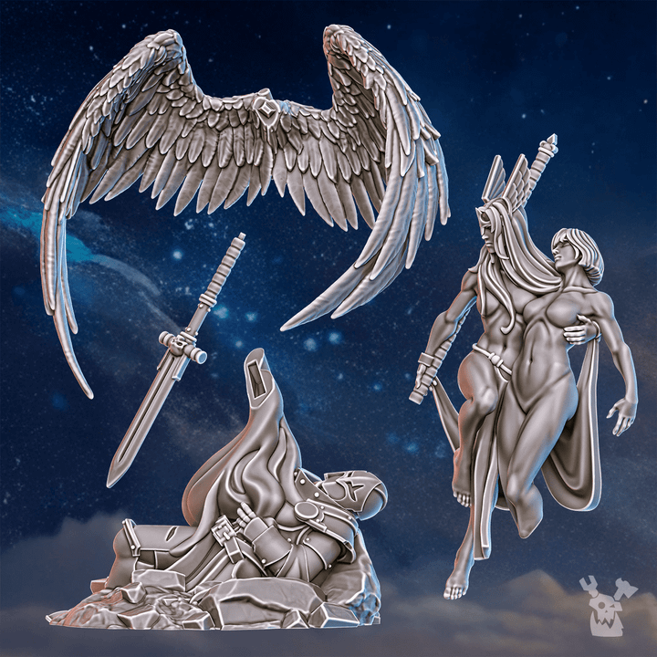 Battle Sisters Valkyrie Warmaster Air, proxy miniature, 28mm heroic scale unpainted resin, view 2