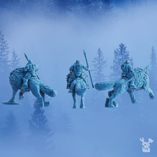 Wolf Knights Wolfriders Squad, proxy miniature, 28mm heroic scale unpainted resin, view 2